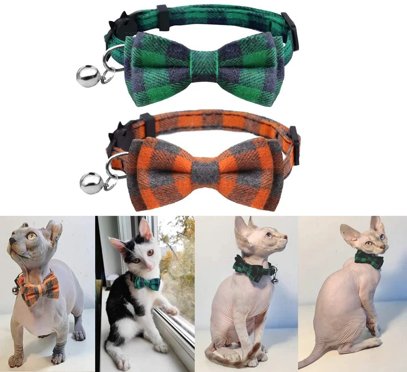 Collar de gato con lazo y campana para gato, ajustable, para mascotas y gatos.