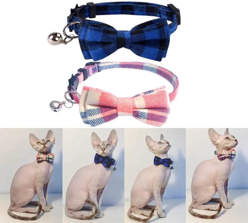 Collar de gato con lazo y campana para gato, ajustable, para mascotas y gatos.