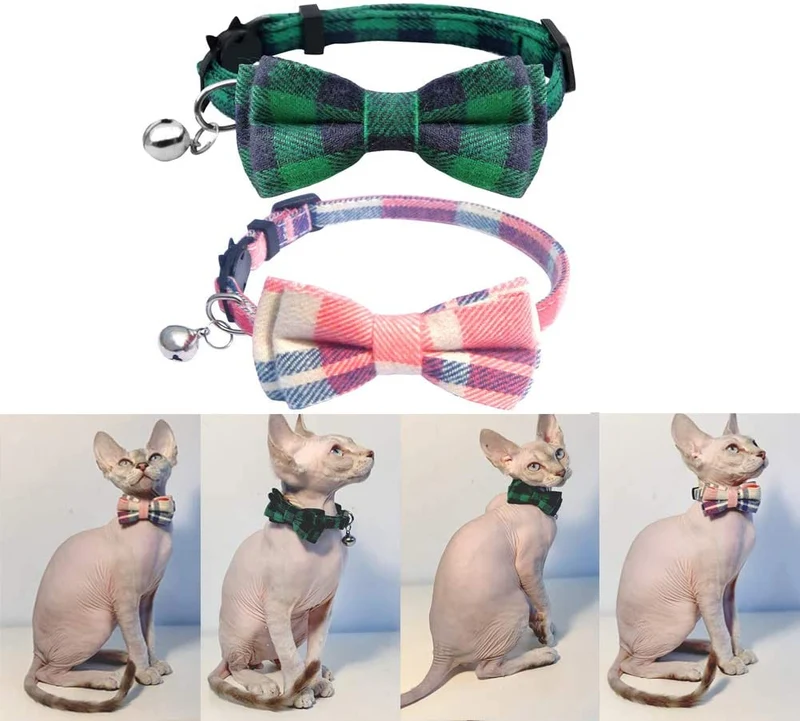 Collar de gato con lazo y campana para gato, ajustable, para mascotas y gatos.
