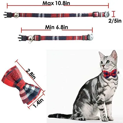 Collar de gato con lazo y campana para gato, ajustable, para mascotas y gatos.