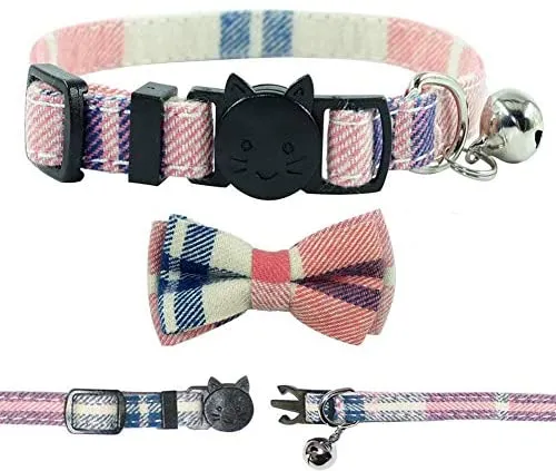 Collar de gato con lazo y campana para gato, ajustable, para mascotas y gatos.