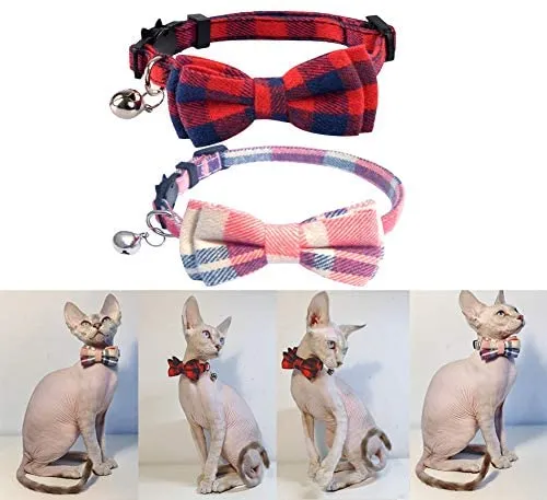 Collar de gato con lazo y campana para gato, ajustable, para mascotas y gatos.