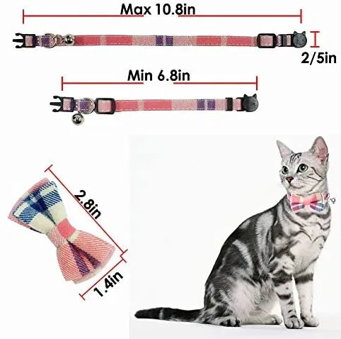 Collar de gato con lazo y campana para gato, ajustable, para mascotas y gatos.