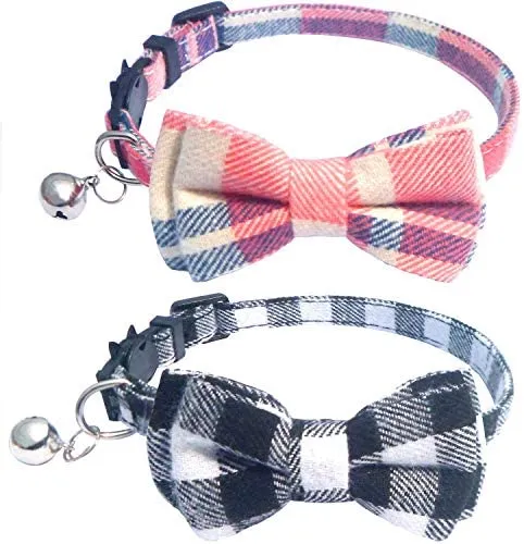 Collar de gato con lazo y campana para gato, ajustable, para mascotas y gatos.