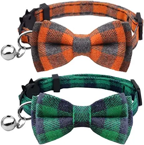 Collar de gato con lazo y campana para gato, ajustable, para mascotas y gatos.
