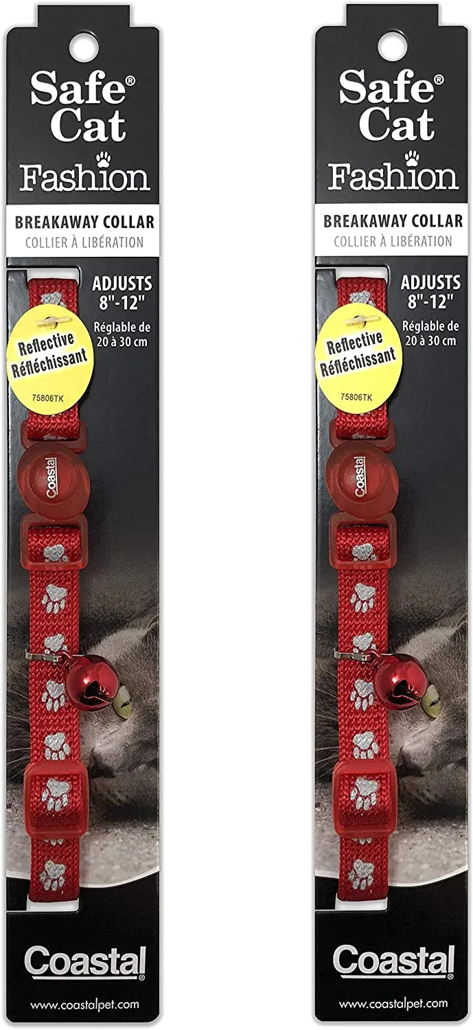 Seguro para gatos reflectante, color rojo w/huellas, 2 - unidades