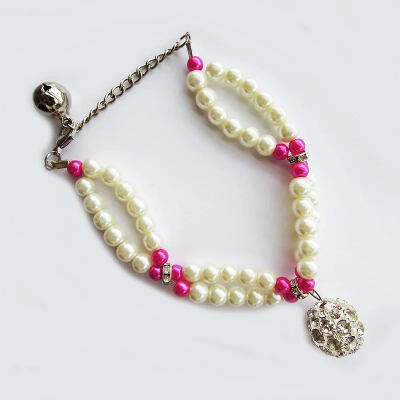 PetFavorites - Collar de perlas de 2 filas de diamantes de imitación para mascotas, gatos