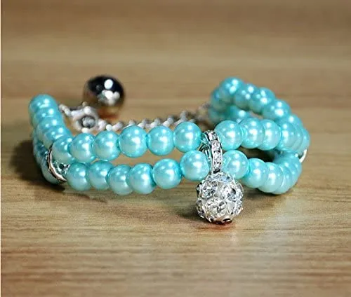 PetFavorites - Collar de perlas de 2 filas de diamantes de imitación para mascotas, gatos