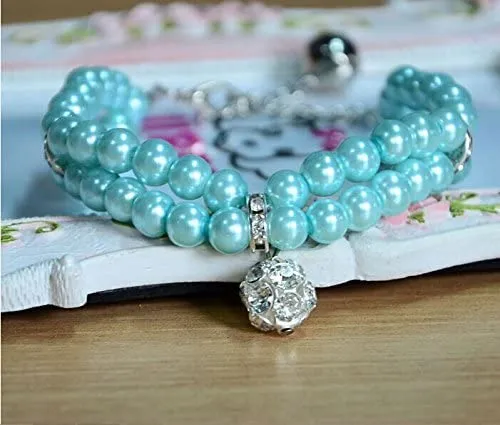 PetFavorites - Collar de perlas de 2 filas de diamantes de imitación para mascotas, gatos