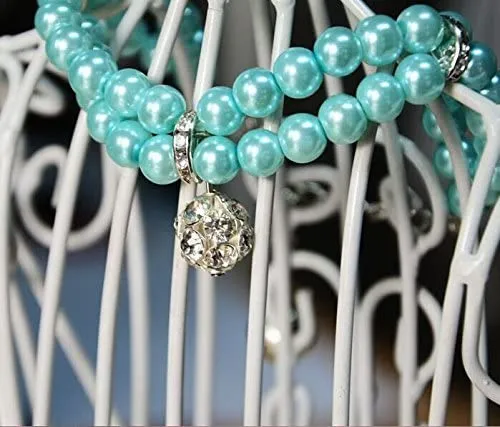 PetFavorites - Collar de perlas de 2 filas de diamantes de imitación para mascotas, gatos