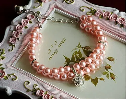 PetFavorites - Collar de perlas de 2 filas de diamantes de imitación para mascotas, gatos