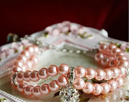 PetFavorites - Collar de perlas de 2 filas de diamantes de imitación para mascotas, gatos