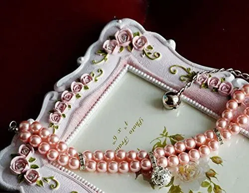 PetFavorites - Collar de perlas de 2 filas de diamantes de imitación para mascotas, gatos