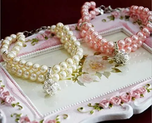PetFavorites - Collar de perlas de 2 filas de diamantes de imitación para mascotas, gatos
