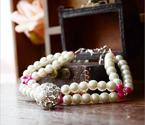 PetFavorites - Collar de perlas de 2 filas de diamantes de imitación para mascotas, gatos