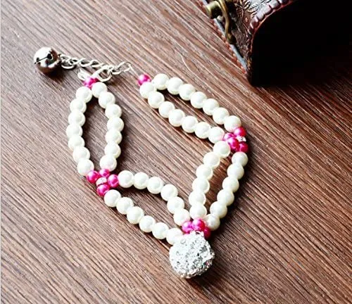PetFavorites - Collar de perlas de 2 filas de diamantes de imitación para mascotas, gatos