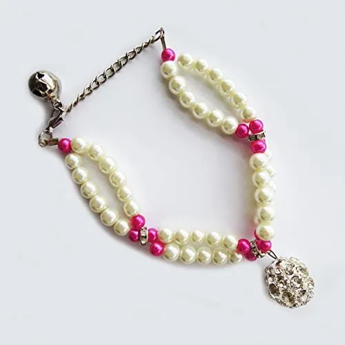 PetFavorites - Collar de perlas de 2 filas de diamantes de imitación para mascotas, gatos