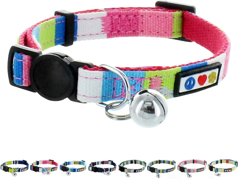 Pawtitas Collar de gato multicolor con hebilla de seguridad extraíble para gato, collar de gato