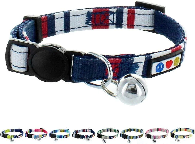Pawtitas Collar de gato multicolor con hebilla de seguridad extraíble para gato, collar de gato