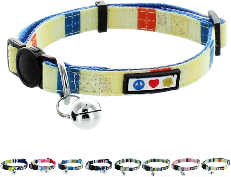 Pawtitas Collar de gato multicolor con hebilla de seguridad extraíble para gato, collar de gato