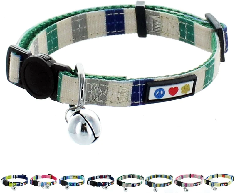 Pawtitas Collar de gato multicolor con hebilla de seguridad extraíble para gato, collar de gato
