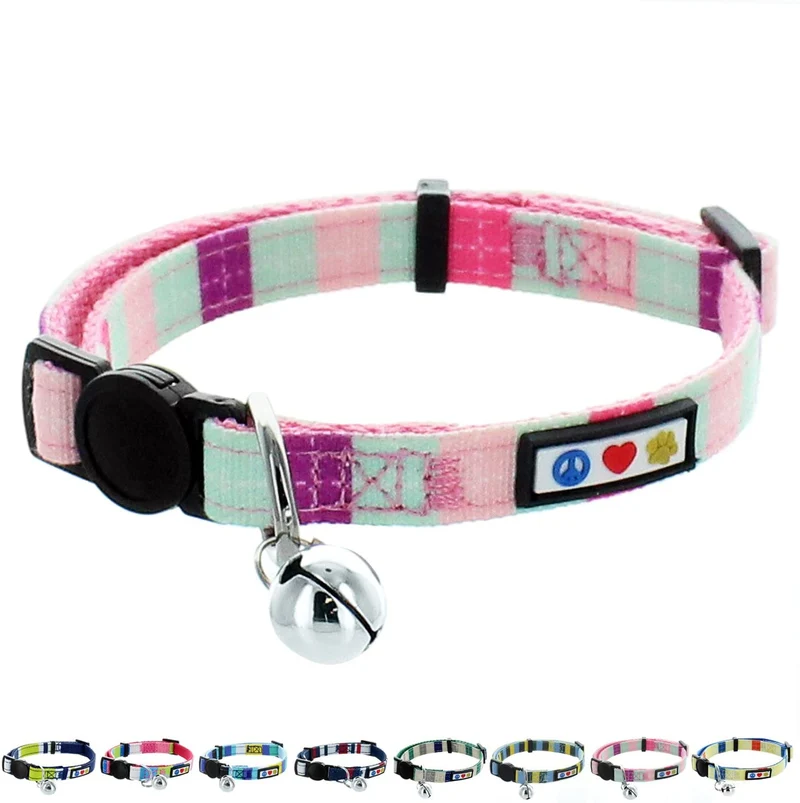 Pawtitas Collar de gato multicolor con hebilla de seguridad extraíble para gato, collar de gato