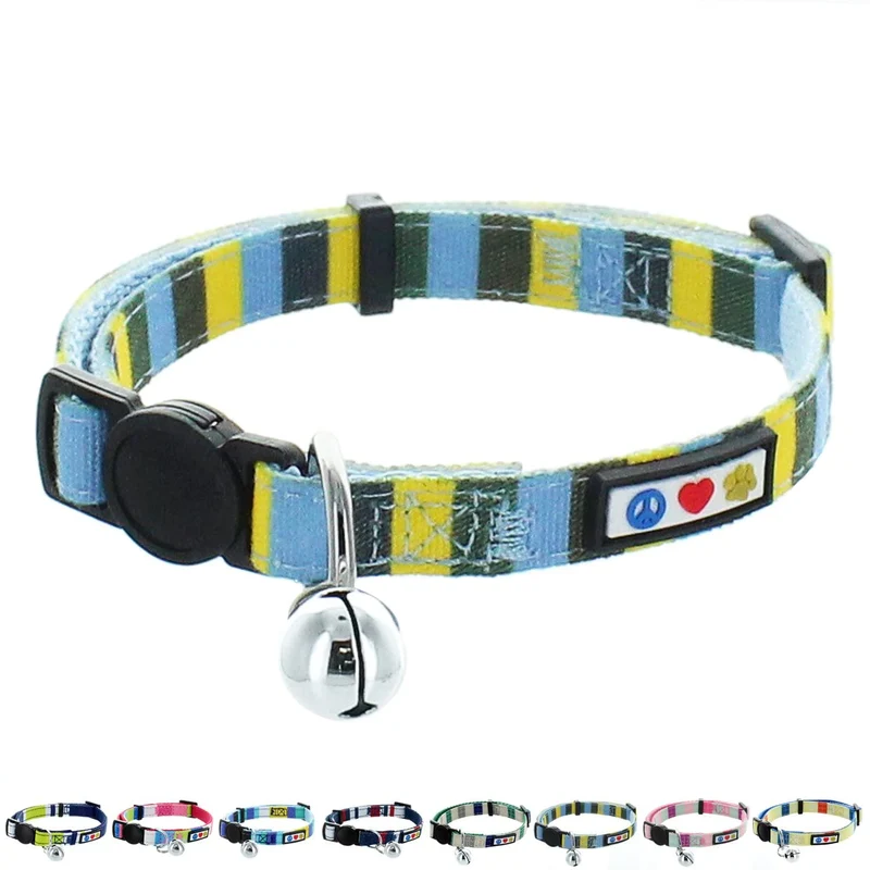Pawtitas Collar de gato multicolor con hebilla de seguridad extraíble para gato, collar de gato