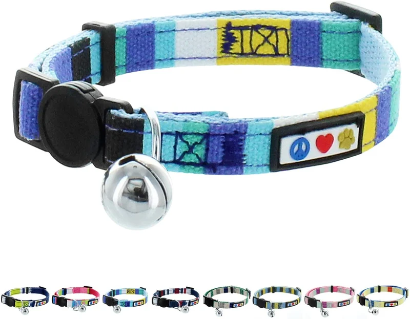 Pawtitas Collar de gato multicolor con hebilla de seguridad extraíble para gato, collar de gato