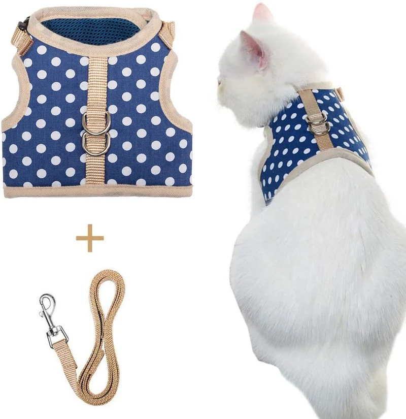 Arnés de gato PUPTECK con correa a prueba de escape, arnés ajustable de malla suave, chaleco cómodo para gatos, cachorros con patrón de puntos