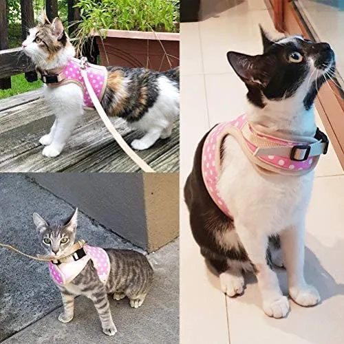 Arnés de gato PUPTECK con correa a prueba de escape, arnés ajustable de malla suave, chaleco cómodo para gatos, cachorros con patrón de puntos