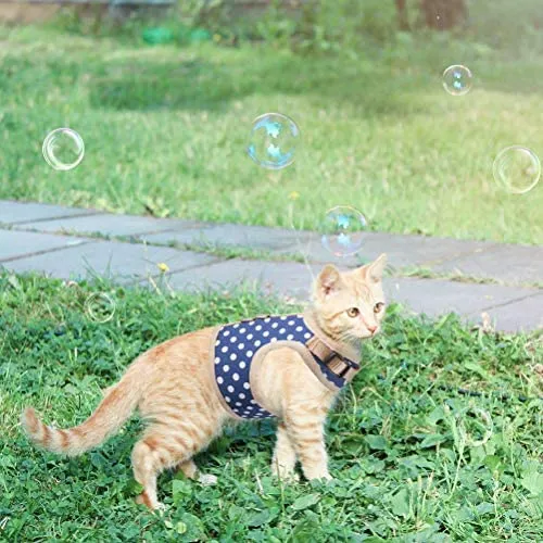 Arnés de gato PUPTECK con correa a prueba de escape, arnés ajustable de malla suave, chaleco cómodo para gatos, cachorros con patrón de puntos