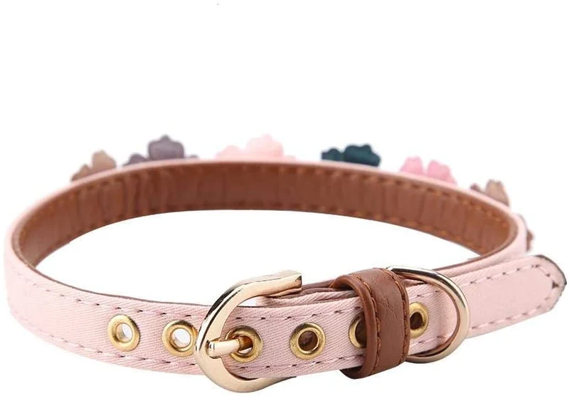 Axgo - Collar ajustable de piel sintética para gato, diseño de margaritas y diamantes de imitación, 0.5 x 13.4 in, color rosa