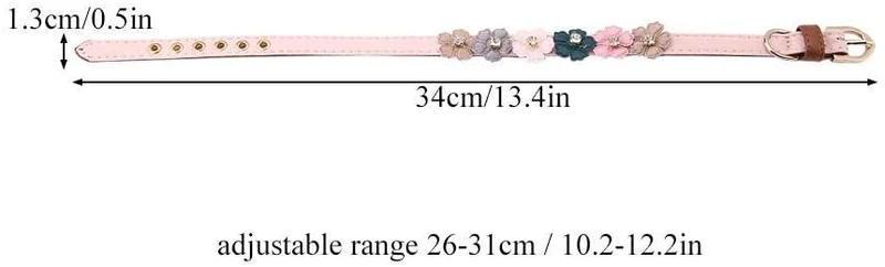 Axgo - Collar ajustable de piel sintética para gato, diseño de margaritas y diamantes de imitación, 0.5 x 13.4 in, color rosa