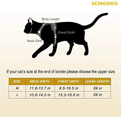 SCIROKKO - Arnés y correa para gato, a prueba de escape, ajustable, para caminar al aire libre con hebilla de seguridad, a cuadros