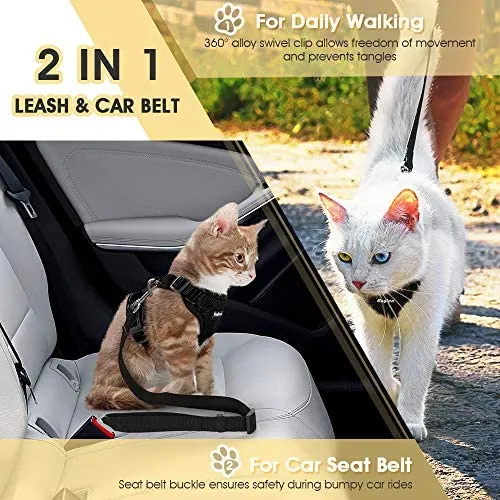 Eagloo - Juego de arnés y correa para gato, a prueba de escape, con correa 2 en 1 y cinturón de seguridad para coche, arnés ajustable para gatos, chaleco de malla suave con correa reflectante para gatito, conejo, cachorro