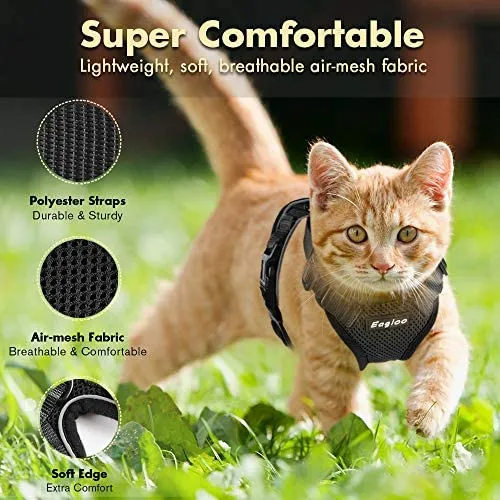 Eagloo - Juego de arnés y correa para gato, a prueba de escape, con correa 2 en 1 y cinturón de seguridad para coche, arnés ajustable para gatos, chaleco de malla suave con correa reflectante para gatito, conejo, cachorro