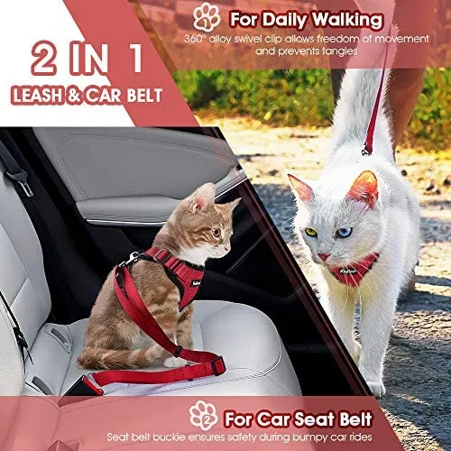 Eagloo - Juego de arnés y correa para gato, a prueba de escape, con correa 2 en 1 y cinturón de seguridad para coche, arnés ajustable para gatos, chaleco de malla suave con correa reflectante para gatito, conejo, cachorro