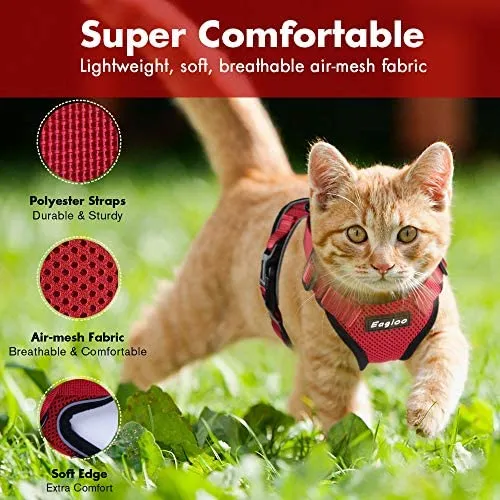 Eagloo - Juego de arnés y correa para gato, a prueba de escape, con correa 2 en 1 y cinturón de seguridad para coche, arnés ajustable para gatos, chaleco de malla suave con correa reflectante para gatito, conejo, cachorro