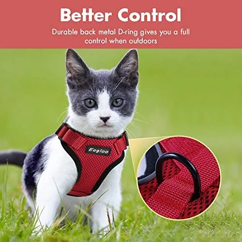 Eagloo - Juego de arnés y correa para gato, a prueba de escape, con correa 2 en 1 y cinturón de seguridad para coche, arnés ajustable para gatos, chaleco de malla suave con correa reflectante para gatito, conejo, cachorro