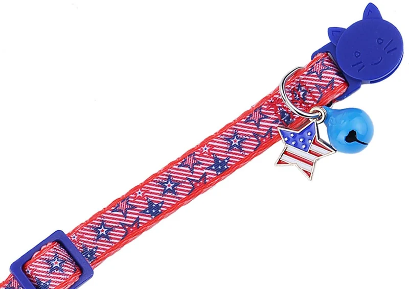 BoomBone Collar de gato patriótico con colgante de campana y bandera americana, collares para cachorros pequeños