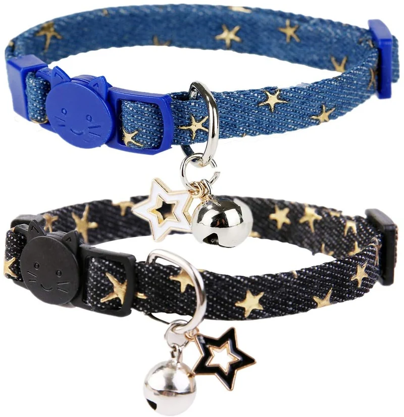 Boombone Star - Collar de gato con campana, 2 unidades de collares para cachorros con colgantes de estrella