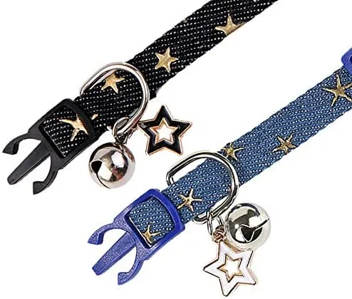 Boombone Star - Collar de gato con campana, 2 unidades de collares para cachorros con colgantes de estrella