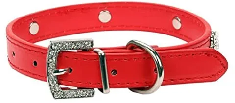 aolove Moda Rhinestones Diamante Flor Ajustable Piel Sintética mascota collares para gatos cachorro perros pequeños