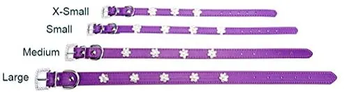 aolove Moda Rhinestones Diamante Flor Ajustable Piel Sintética mascota collares para gatos cachorro perros pequeños