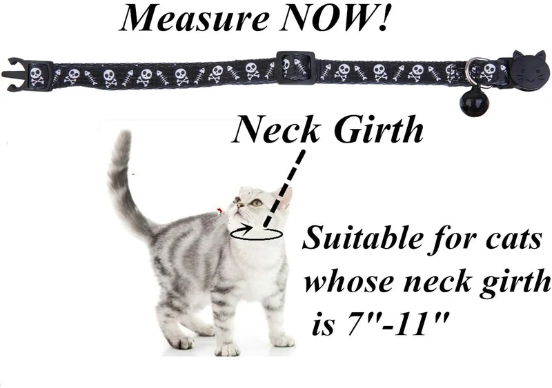 BoomBone - Collar para gato, diseño de calavera, con campana, paquete de 2 collares seguros para cachorros de Halloween