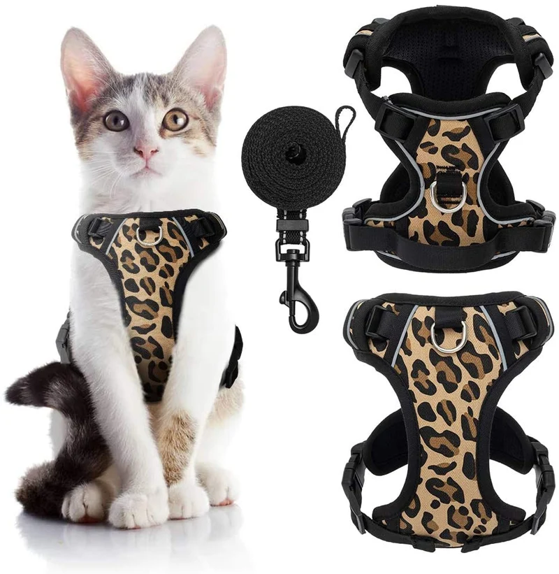 Conjunto de arnés y correa para gatos a prueba de escape, arnés ajustable de malla suave para gatos, correa reflectante para seguridad nocturna, gatos, cachorros y gatos