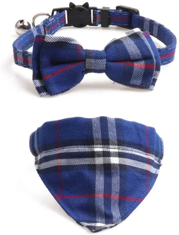 PetFavorites - Collar para gato, diseño de pajarita con campana, a cuadros, para cachorros de gatito, tamaño ajustable, de 7.8 a 10.2 pulgadas, 2 unidades