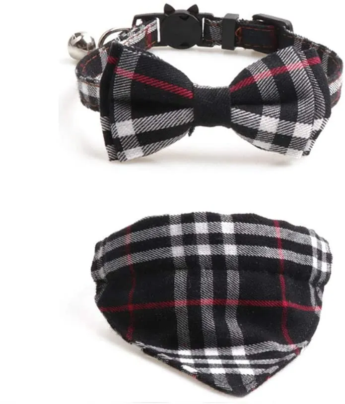 PetFavorites - Collar para gato, diseño de pajarita con campana, a cuadros, para cachorros de gatito, tamaño ajustable, de 7.8 a 10.2 pulgadas, 2 unidades