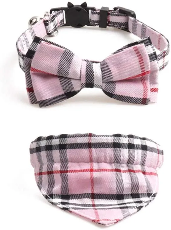 PetFavorites - Collar para gato, diseño de pajarita con campana, a cuadros, para cachorros de gatito, tamaño ajustable, de 7.8 a 10.2 pulgadas, 2 unidades