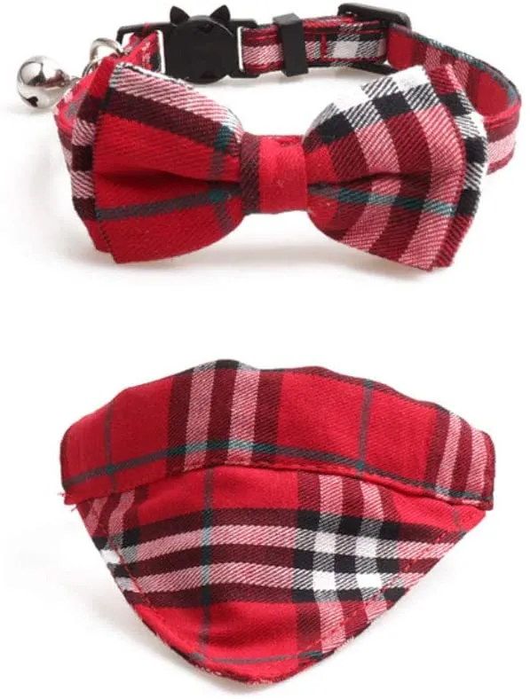 PetFavorites - Collar para gato, diseño de pajarita con campana, a cuadros, para cachorros de gatito, tamaño ajustable, de 7.8 a 10.2 pulgadas, 2 unidades